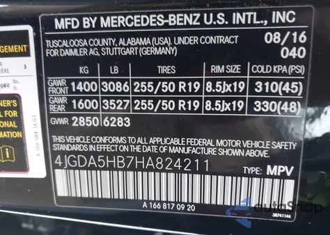 2017 Mercedes-Benz Gle 350 4Matic z USA, uszkodzony, nr VIN 4JGDA5HB7HA824211